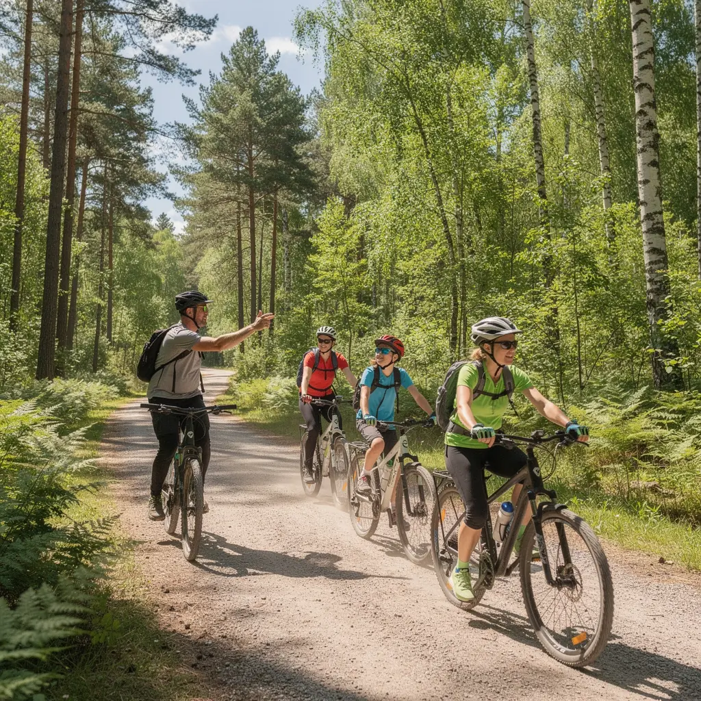 Eesti maastik, kus paistavad rohelised metsad ja sinised järved, ideaalne matkaraja jaoks.